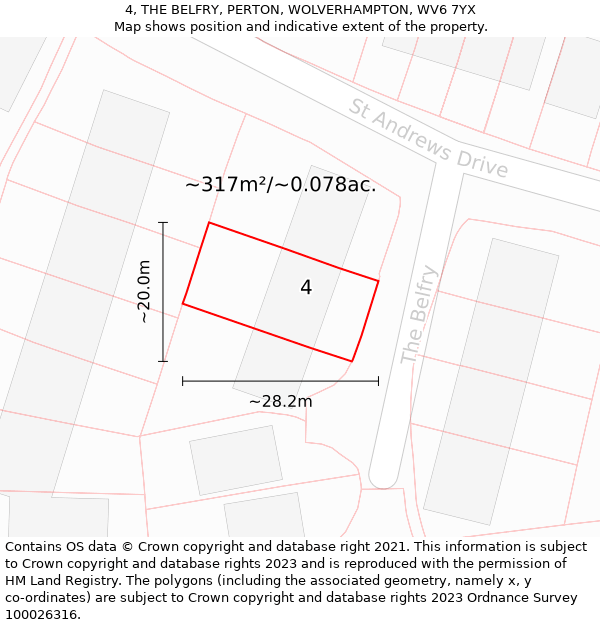 4, THE BELFRY, PERTON, WOLVERHAMPTON, WV6 7YX: Plot and title map