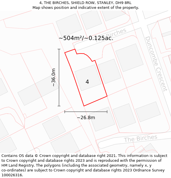 4, THE BIRCHES, SHIELD ROW, STANLEY, DH9 8RL: Plot and title map