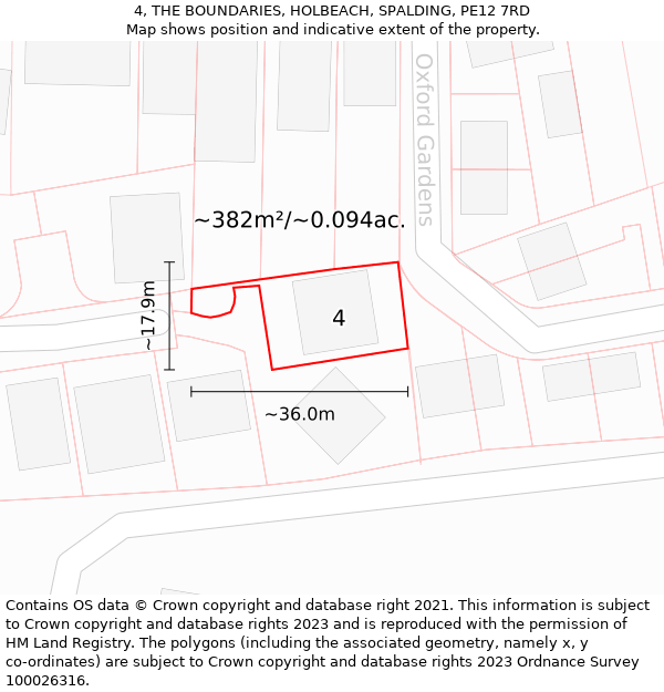 4, THE BOUNDARIES, HOLBEACH, SPALDING, PE12 7RD: Plot and title map