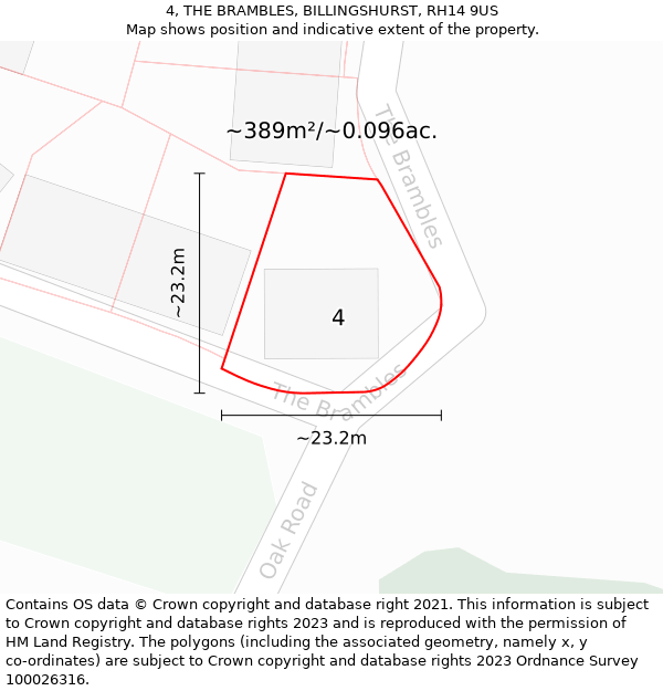 4, THE BRAMBLES, BILLINGSHURST, RH14 9US: Plot and title map