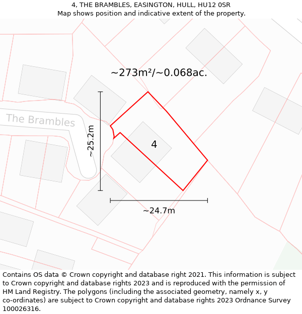 4, THE BRAMBLES, EASINGTON, HULL, HU12 0SR: Plot and title map