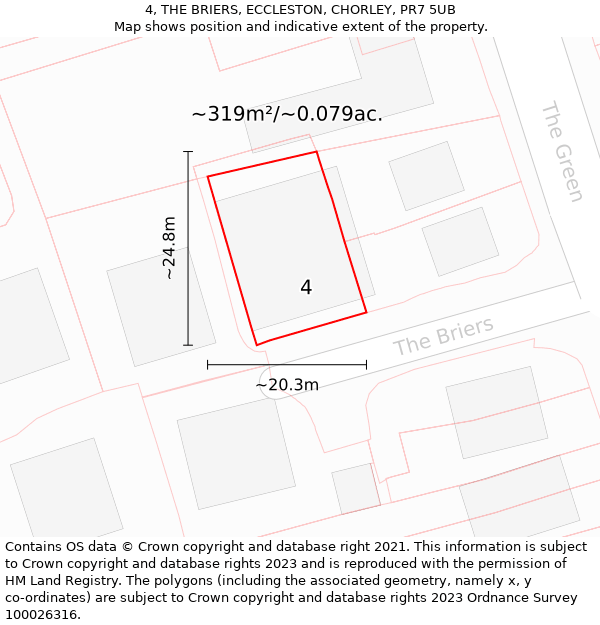 4, THE BRIERS, ECCLESTON, CHORLEY, PR7 5UB: Plot and title map