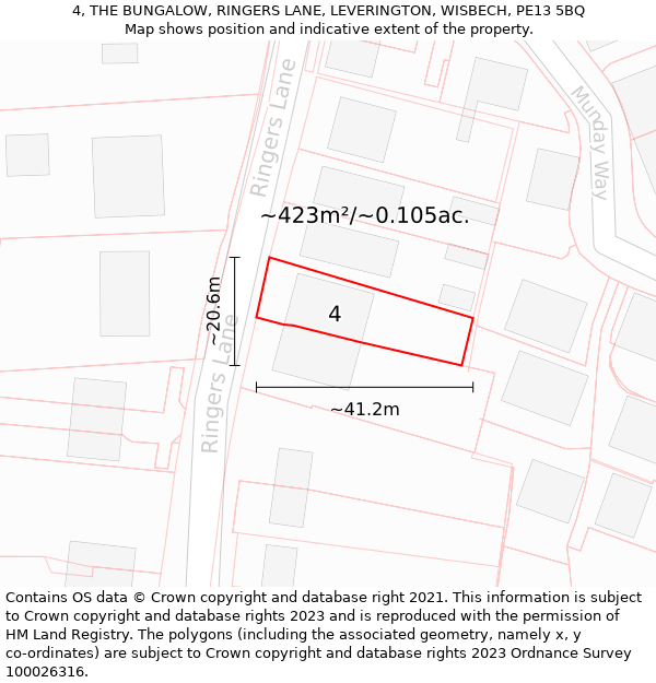 4, THE BUNGALOW, RINGERS LANE, LEVERINGTON, WISBECH, PE13 5BQ: Plot and title map