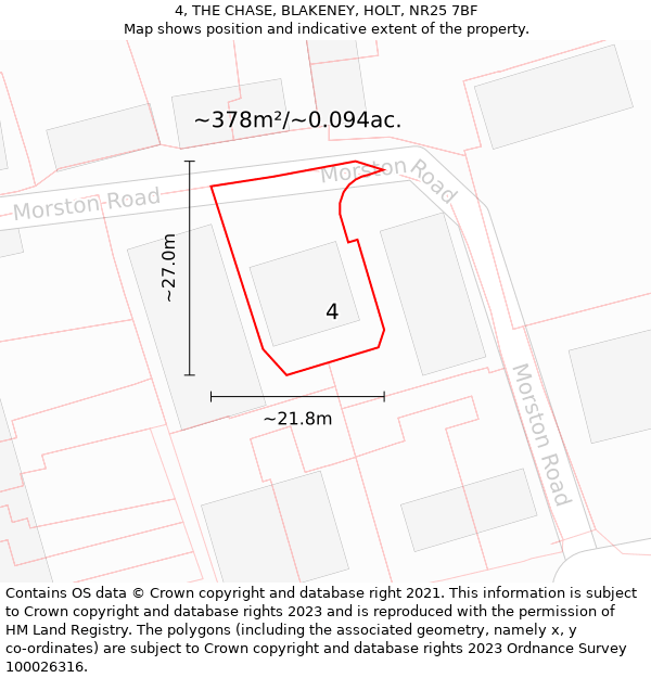 4, THE CHASE, BLAKENEY, HOLT, NR25 7BF: Plot and title map