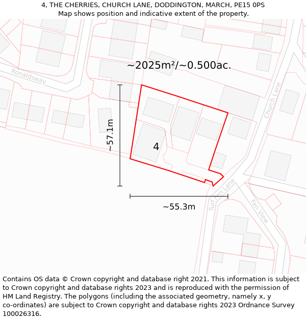 4, THE CHERRIES, CHURCH LANE, DODDINGTON, MARCH, PE15 0PS: Plot and title map