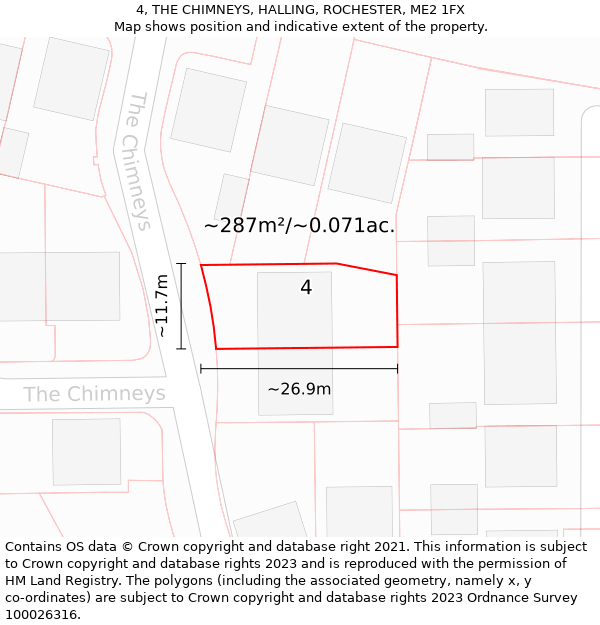 4, THE CHIMNEYS, HALLING, ROCHESTER, ME2 1FX: Plot and title map