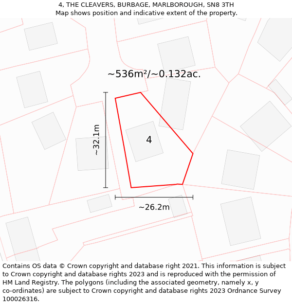 4, THE CLEAVERS, BURBAGE, MARLBOROUGH, SN8 3TH: Plot and title map