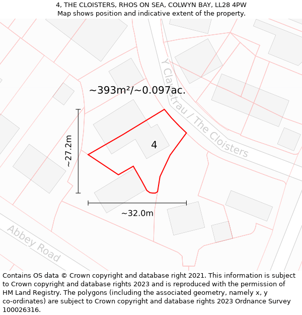 4, THE CLOISTERS, RHOS ON SEA, COLWYN BAY, LL28 4PW: Plot and title map