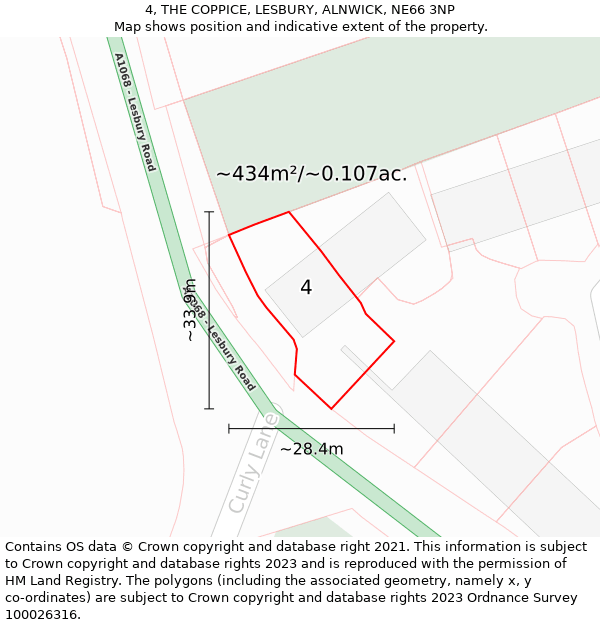 4, THE COPPICE, LESBURY, ALNWICK, NE66 3NP: Plot and title map