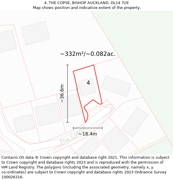 4, THE COPSE, BISHOP AUCKLAND, DL14 7UE: Plot and title map