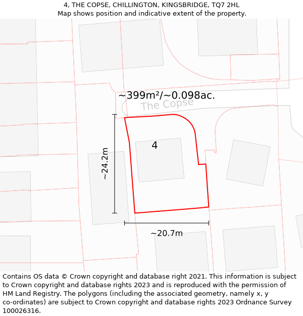 4, THE COPSE, CHILLINGTON, KINGSBRIDGE, TQ7 2HL: Plot and title map