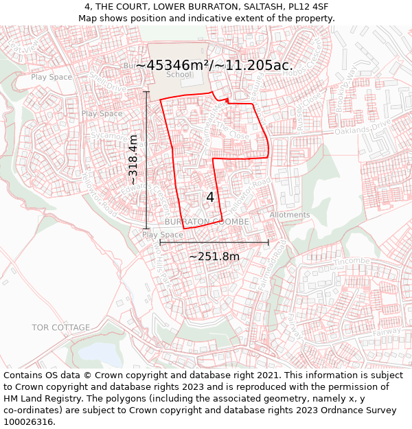 4, THE COURT, LOWER BURRATON, SALTASH, PL12 4SF: Plot and title map