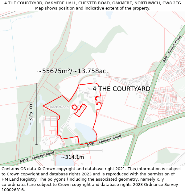 4 THE COURTYARD, OAKMERE HALL, CHESTER ROAD, OAKMERE, NORTHWICH, CW8 2EG: Plot and title map