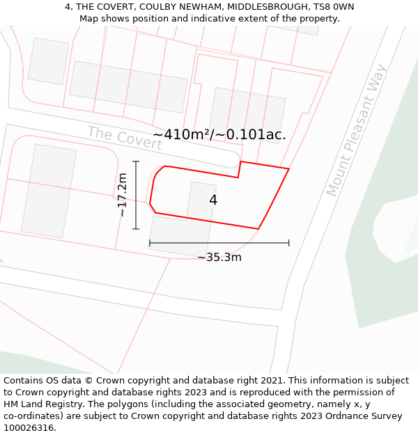 4, THE COVERT, COULBY NEWHAM, MIDDLESBROUGH, TS8 0WN: Plot and title map