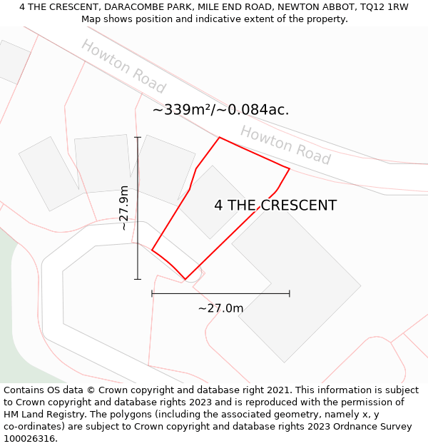 4 THE CRESCENT, DARACOMBE PARK, MILE END ROAD, NEWTON ABBOT, TQ12 1RW: Plot and title map