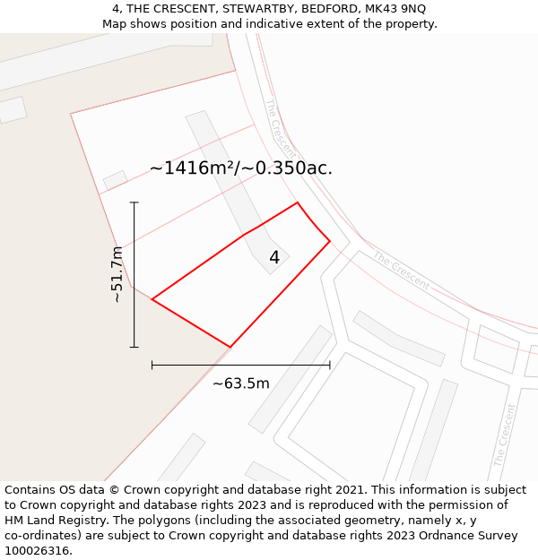 4, THE CRESCENT, STEWARTBY, BEDFORD, MK43 9NQ: Plot and title map