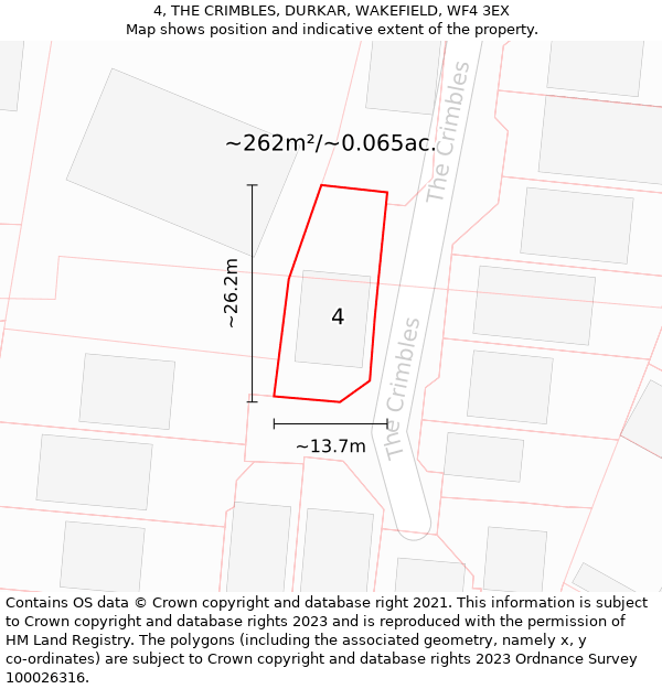 4, THE CRIMBLES, DURKAR, WAKEFIELD, WF4 3EX: Plot and title map