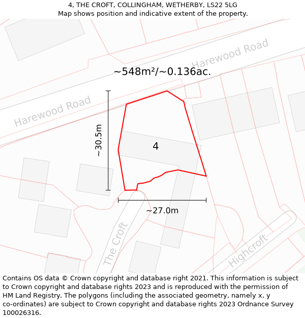 4, THE CROFT, COLLINGHAM, WETHERBY, LS22 5LG: Plot and title map