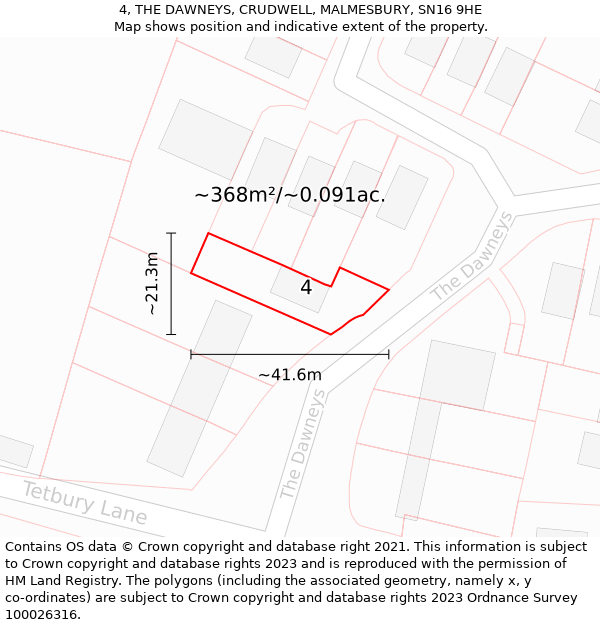 4, THE DAWNEYS, CRUDWELL, MALMESBURY, SN16 9HE: Plot and title map