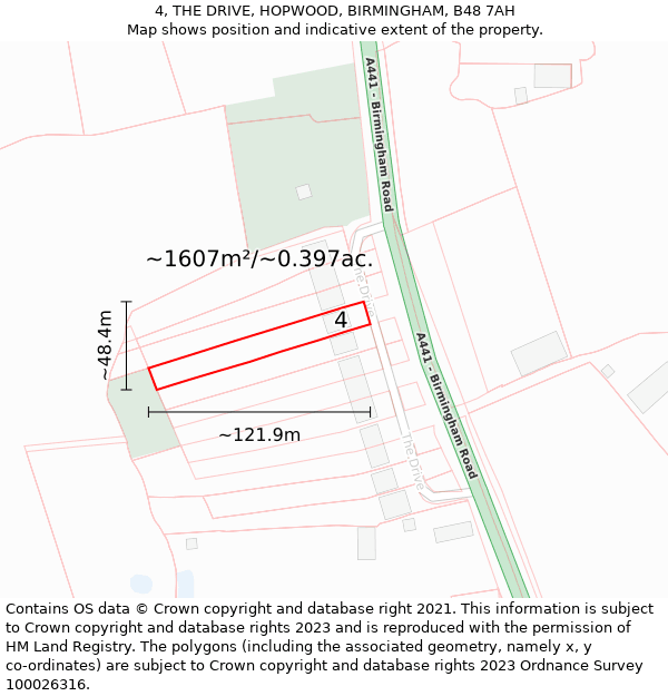 4, THE DRIVE, HOPWOOD, BIRMINGHAM, B48 7AH: Plot and title map