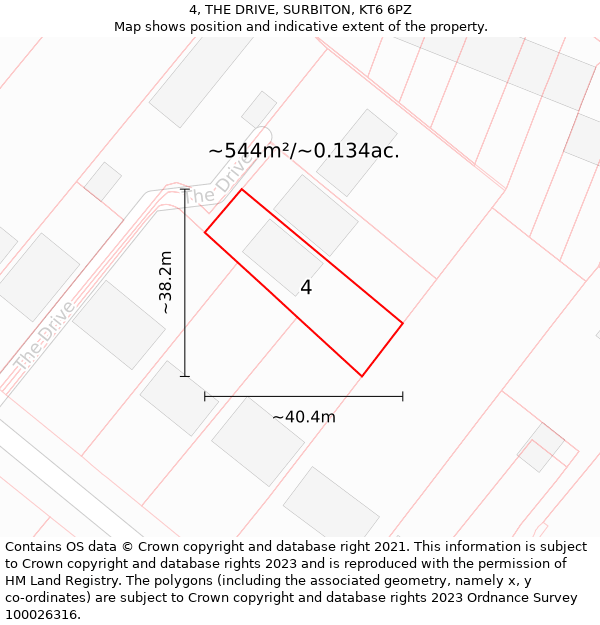 4, THE DRIVE, SURBITON, KT6 6PZ: Plot and title map