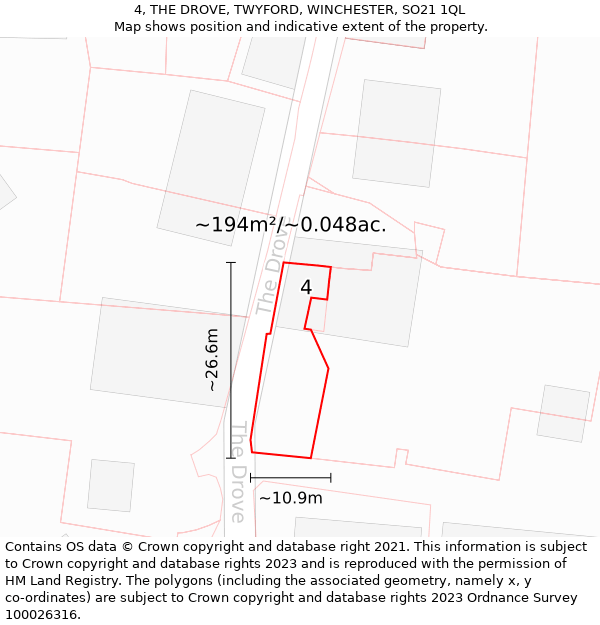 4, THE DROVE, TWYFORD, WINCHESTER, SO21 1QL: Plot and title map