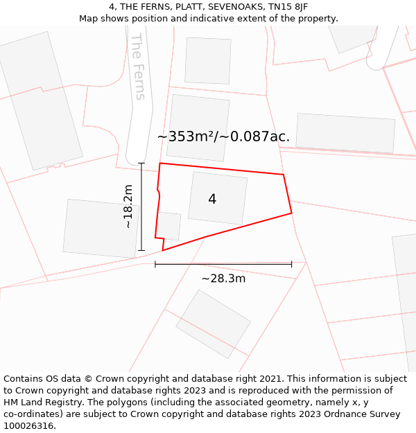 4, THE FERNS, PLATT, SEVENOAKS, TN15 8JF: Plot and title map