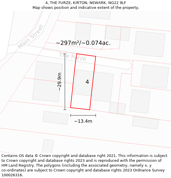 4, THE FURZE, KIRTON, NEWARK, NG22 9LF: Plot and title map