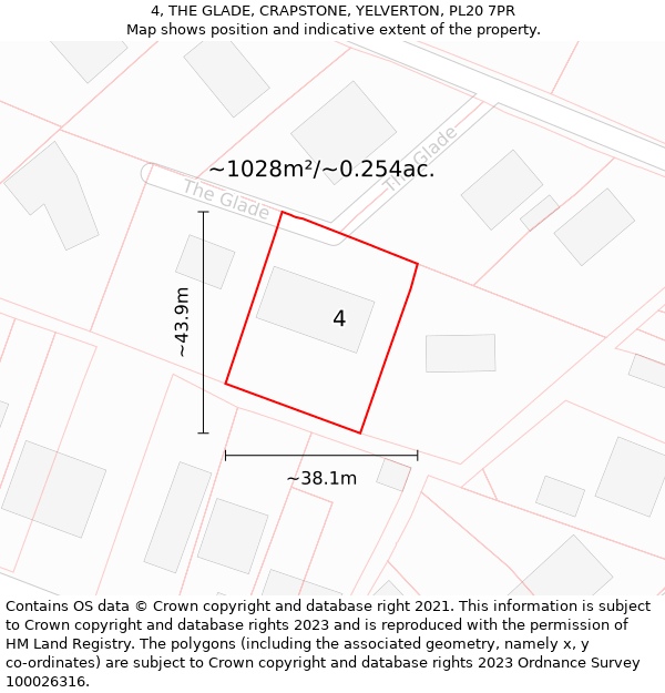 4, THE GLADE, CRAPSTONE, YELVERTON, PL20 7PR: Plot and title map