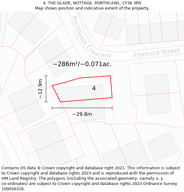 4, THE GLADE, NOTTAGE, PORTHCAWL, CF36 3PG: Plot and title map