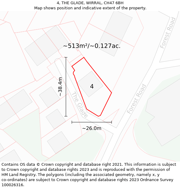 4, THE GLADE, WIRRAL, CH47 6BH: Plot and title map