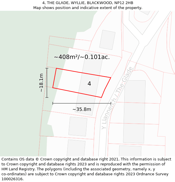 4, THE GLADE, WYLLIE, BLACKWOOD, NP12 2HB: Plot and title map