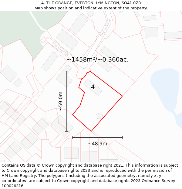 4, THE GRANGE, EVERTON, LYMINGTON, SO41 0ZR: Plot and title map