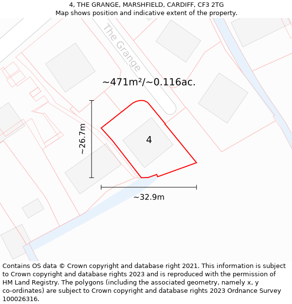 4, THE GRANGE, MARSHFIELD, CARDIFF, CF3 2TG: Plot and title map