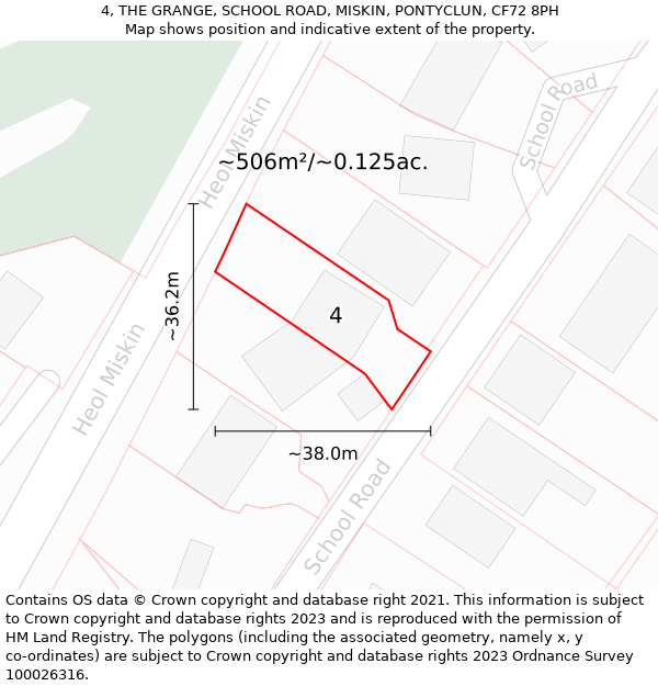 4, THE GRANGE, SCHOOL ROAD, MISKIN, PONTYCLUN, CF72 8PH: Plot and title map