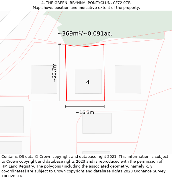 4, THE GREEN, BRYNNA, PONTYCLUN, CF72 9ZR: Plot and title map