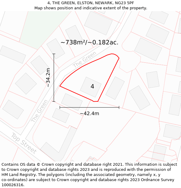 4, THE GREEN, ELSTON, NEWARK, NG23 5PF: Plot and title map