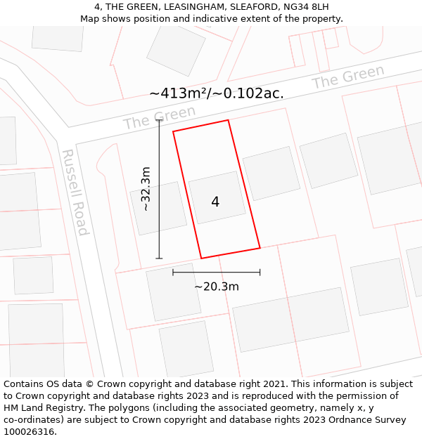 4, THE GREEN, LEASINGHAM, SLEAFORD, NG34 8LH: Plot and title map