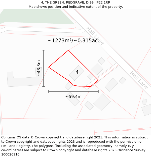 4, THE GREEN, REDGRAVE, DISS, IP22 1RR: Plot and title map