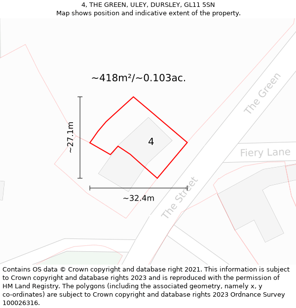 4, THE GREEN, ULEY, DURSLEY, GL11 5SN: Plot and title map