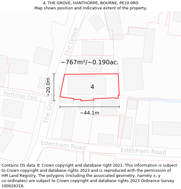 4, THE GROVE, HANTHORPE, BOURNE, PE10 0RD: Plot and title map