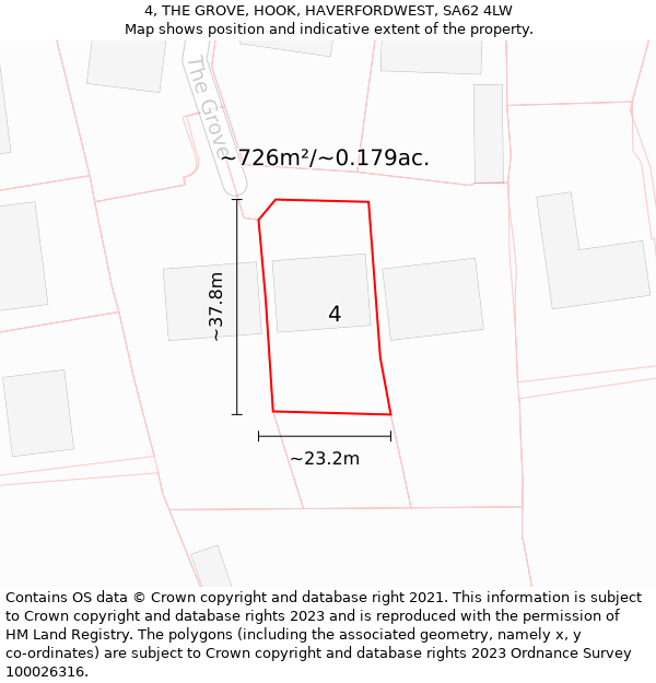 4, THE GROVE, HOOK, HAVERFORDWEST, SA62 4LW: Plot and title map