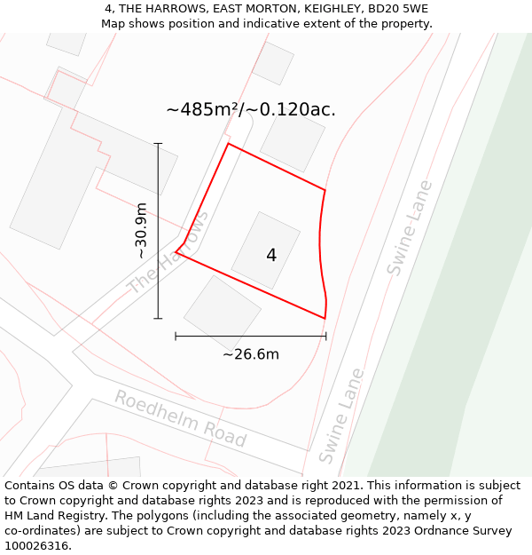 4, THE HARROWS, EAST MORTON, KEIGHLEY, BD20 5WE: Plot and title map