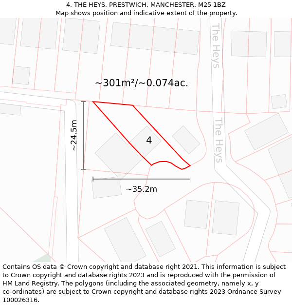 4, THE HEYS, PRESTWICH, MANCHESTER, M25 1BZ: Plot and title map