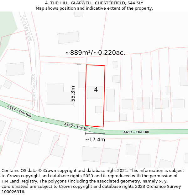 4, THE HILL, GLAPWELL, CHESTERFIELD, S44 5LY: Plot and title map