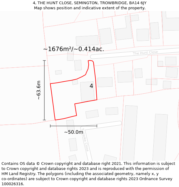 4, THE HUNT CLOSE, SEMINGTON, TROWBRIDGE, BA14 6JY: Plot and title map