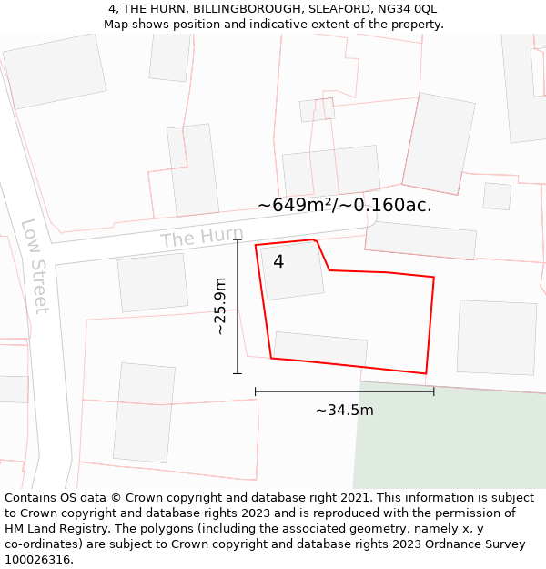 4, THE HURN, BILLINGBOROUGH, SLEAFORD, NG34 0QL: Plot and title map