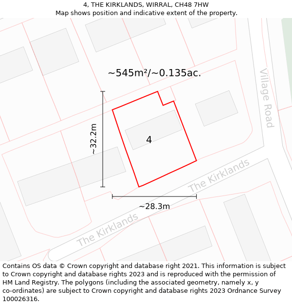 4, THE KIRKLANDS, WIRRAL, CH48 7HW: Plot and title map