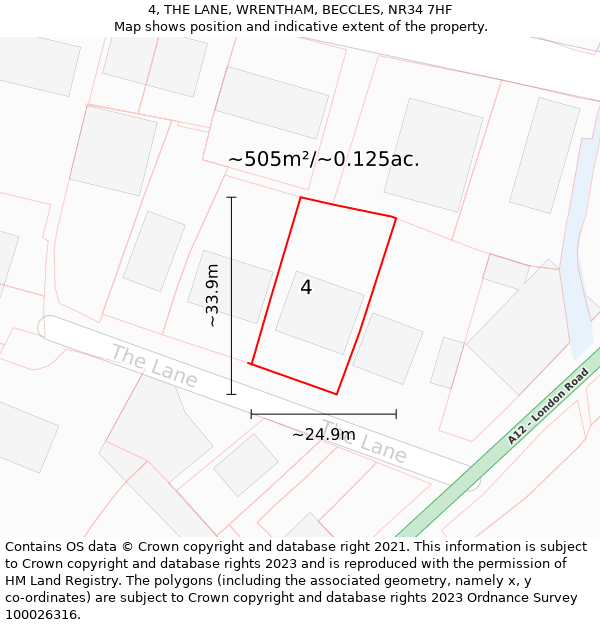 4, THE LANE, WRENTHAM, BECCLES, NR34 7HF: Plot and title map