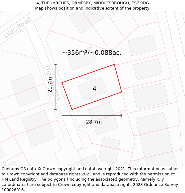 4, THE LARCHES, ORMESBY, MIDDLESBROUGH, TS7 9DG: Plot and title map